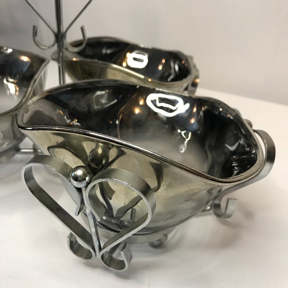 Vintage MCM Trio of Silver Ombre Dishes with Silver Metal Caddy, relish, serving - Picture 8 of 12